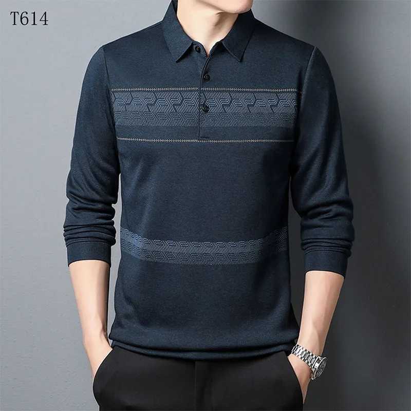 Fashion Men Striped Long Sleeve Polo Shirts Spring Autumn New Business Casual Knit Pullover Thin Streetwear Business Loose TopsXJ240906