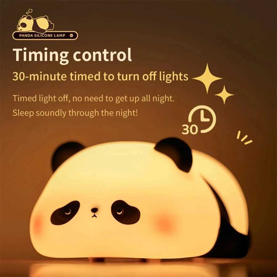 Panda Silicone Night Light USB Charging Bedlight Childrens Holiday Gift Bedroom Decoration Eye Protection Light W240816