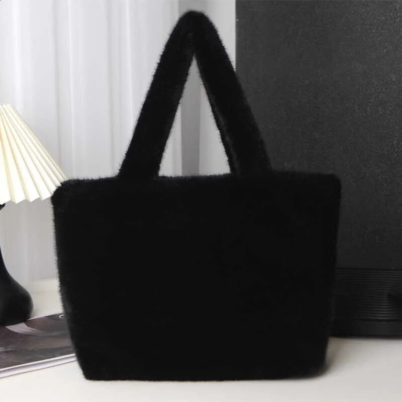 Winter womens faux fur handbag plush retro large capacity single shoulder ner embroidered black 240906