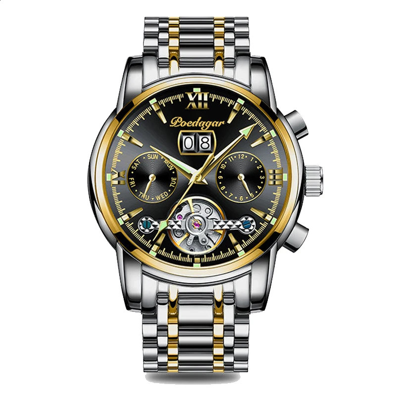 POEDAGAR Business Watch Men Automatic Mechanical Luxury Fashion Stainless Steel Sport Watches Relogio Masculino 240716