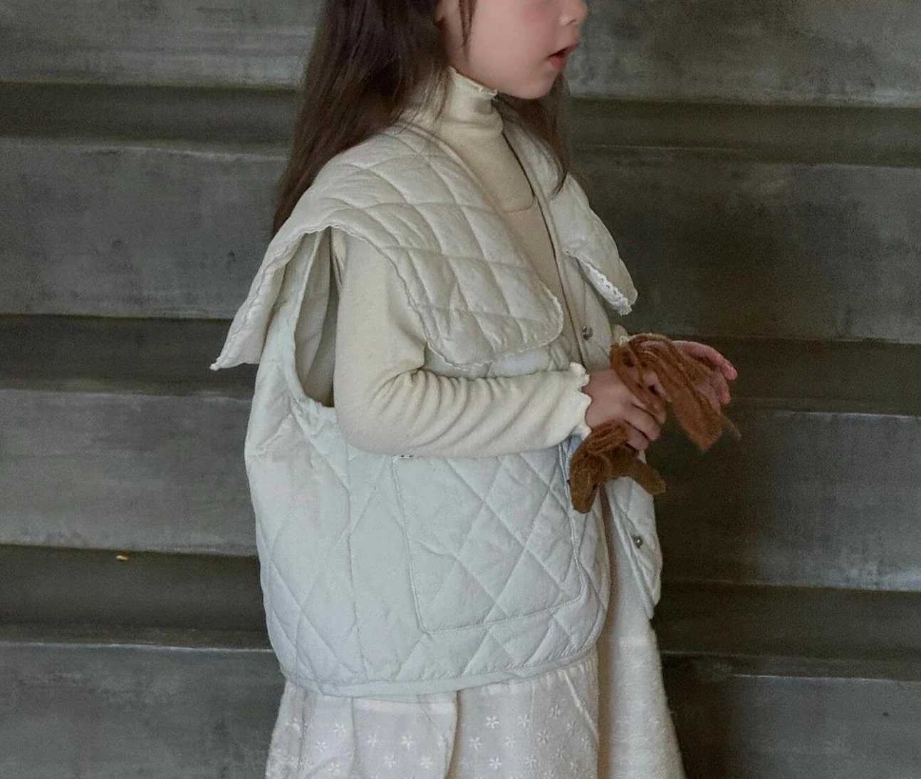 Coat Korean Childrens Clothing Autumn New Girl Vest Solid Color Light Thin Cotton Turn Collar Sleeveless Loose 2024 Y240906