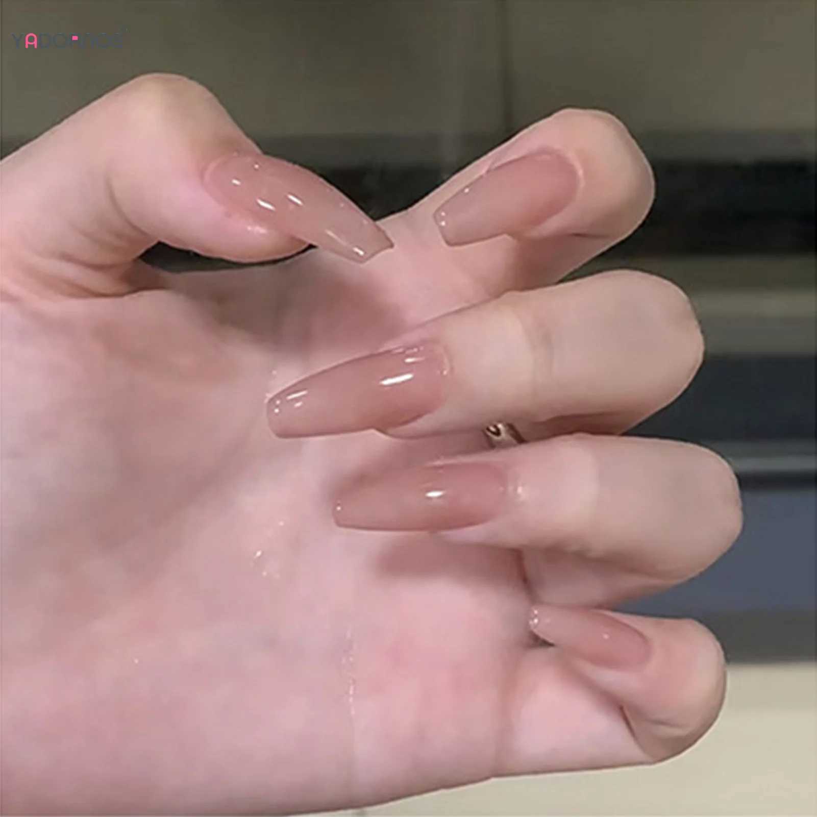 24 pieces of gradient pink pressed on nails long holiday nails smooth long finished nail tips suitable for nail extension W240905