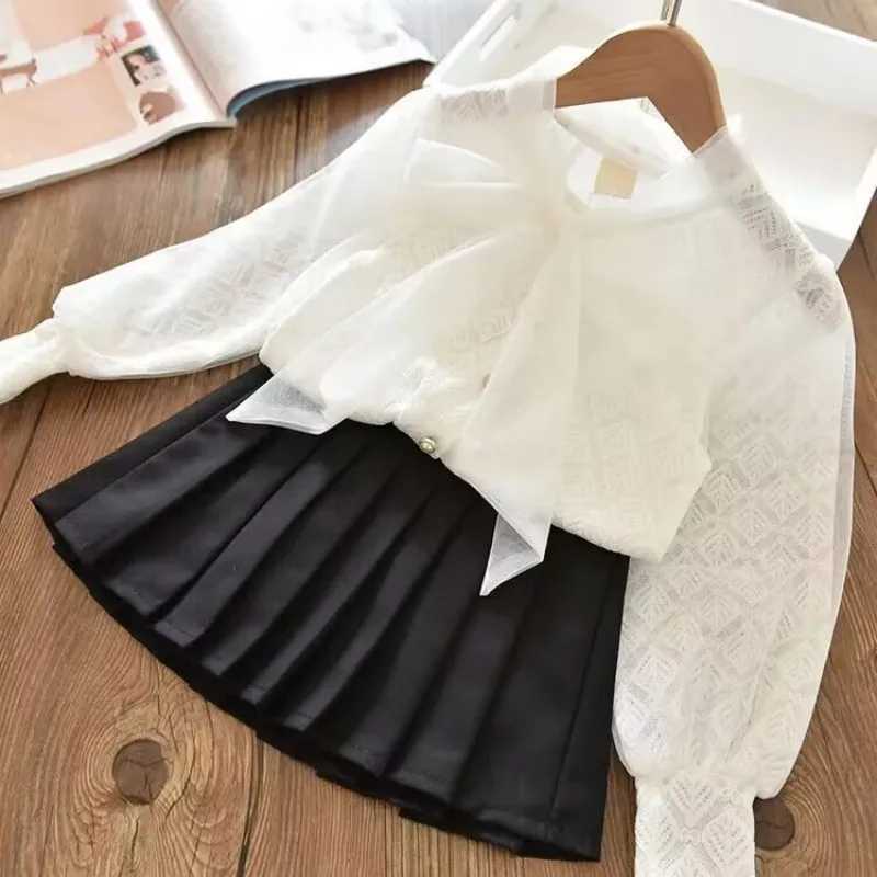Teenage Girls Shirt 2023 New Medium and Big Children Spring and Autumn Thin Long Sleeve Shirt Girls Baby Bow Princess Shirt Y240906