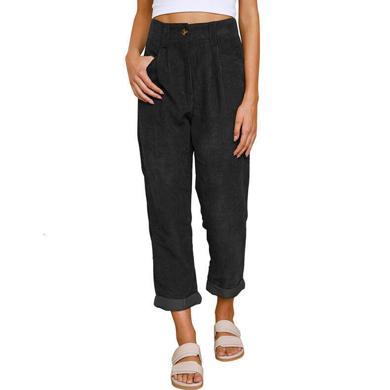 2024 Autumn New Women's High Waist Casual Solid Color Corduroy Loose Straight Pants Women