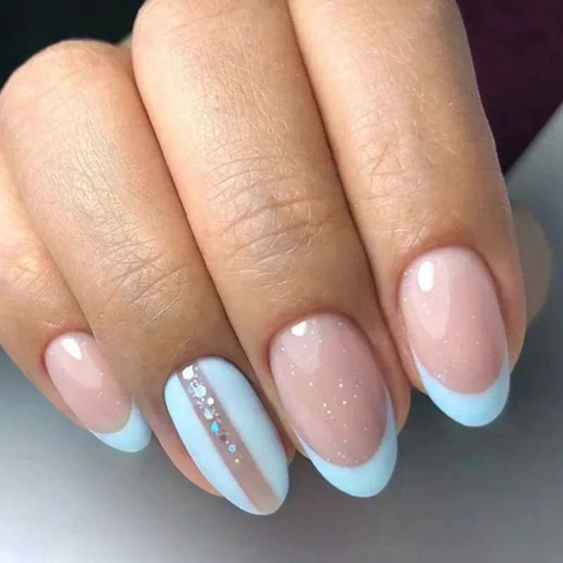 24pcs Simple White Gradient Fake Nail Tip with Almond Head Design Oval Wearable Fake Nail French Full Cover Pressing Nail W240905