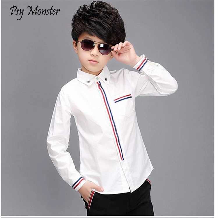 New Autumn And Winter Childrens Shirts White British Shirt Boy Long-sleeved Clothes Big Kids Cotton Student Shirt Y240906
