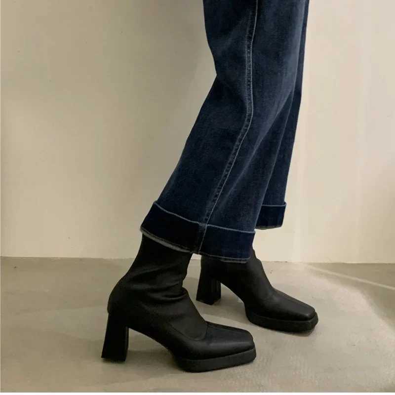 Designer Thick High Heels Womens Thin Ankle Boots Fashion Patent Leather Shoes Autumn Womens Elegant Short Boots CL240906