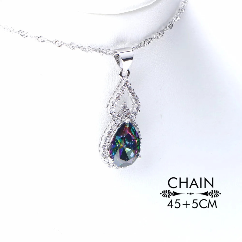 Natural Rainbow Jewelry Set 925 Pure Silver Stone Womens Wedding Earrings Bracelet Ring Set Gift Box 240906