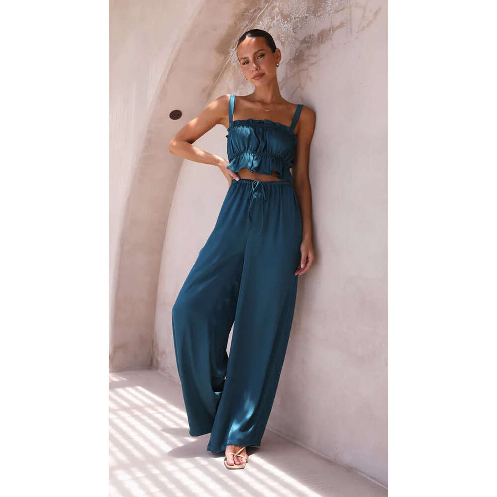 Summer new women's fashion street wide leg two-piece set for ladies
