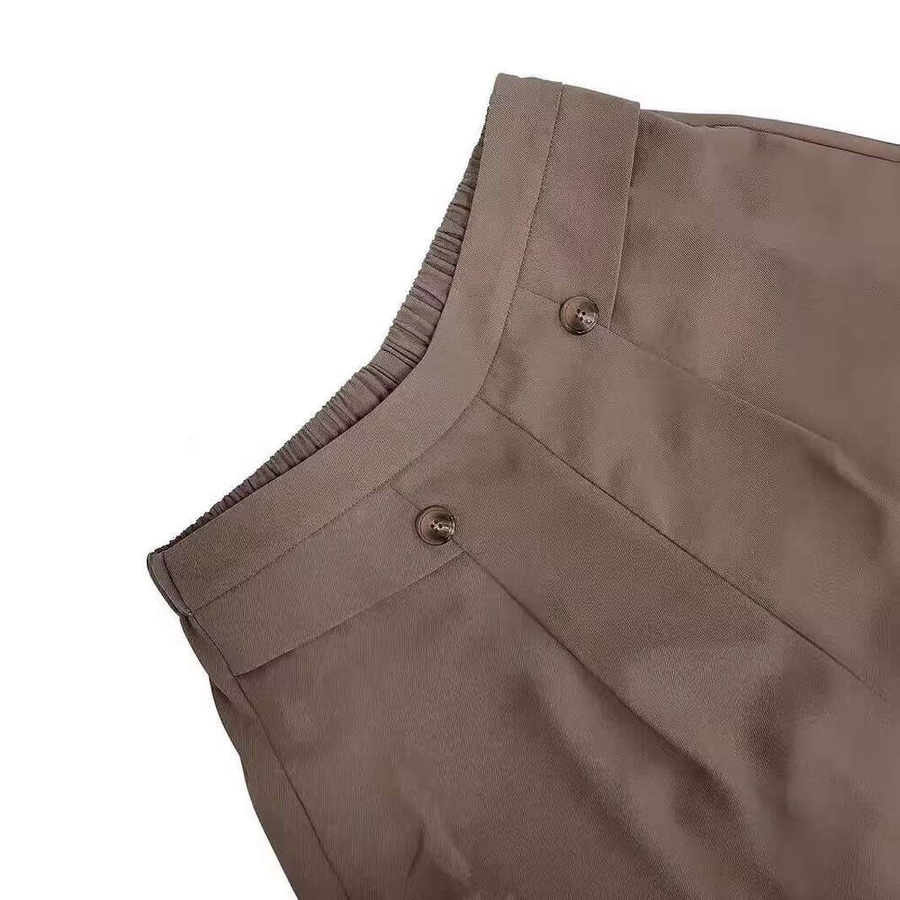 2024 New Loose High Waist Button Casual Cropped Wide Leg Women's Pants