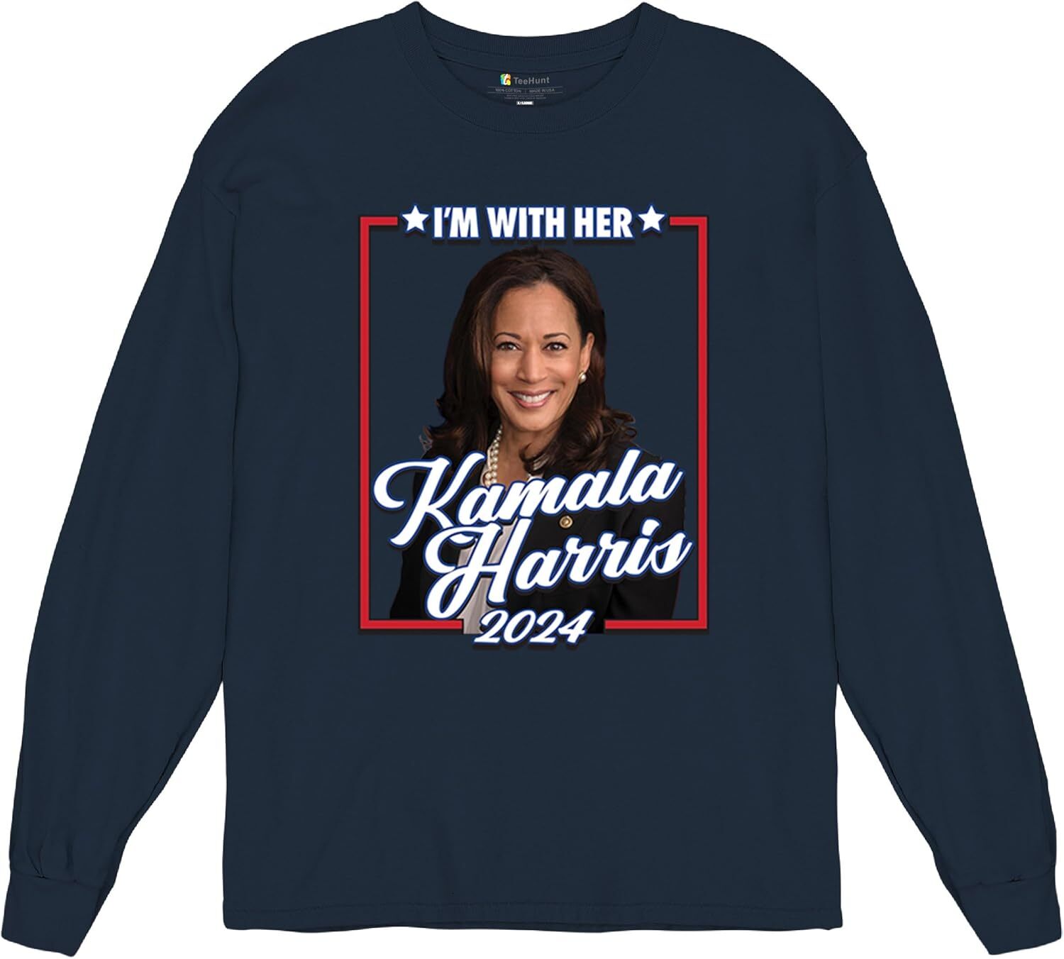 Long Sleeve Shirts For Men Sweatshirt Im With Her Kamala Harris 2024 T-Shirt Madam President 47 Speaking Vote Blue USA American Liberal T Shirt Tee Fr