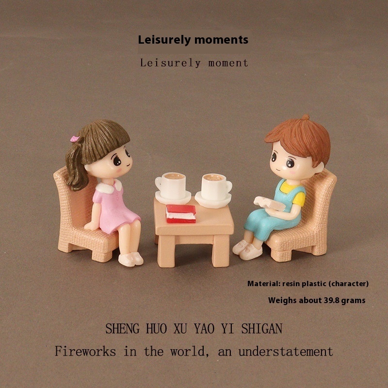 Micro landscape scene leisurely afternoon tea OB11 mini reading boy and girl coffee cup office desktop decoration