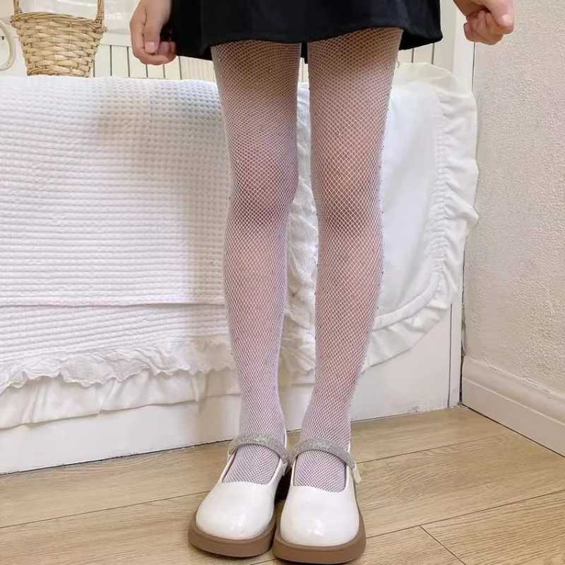 1-13years Ballet Tights for Girls Fashion Kids Sequin Mesh Fishnet Fish Net Pantyhose Baby Stockings Children Rhineston Leggings Y240906