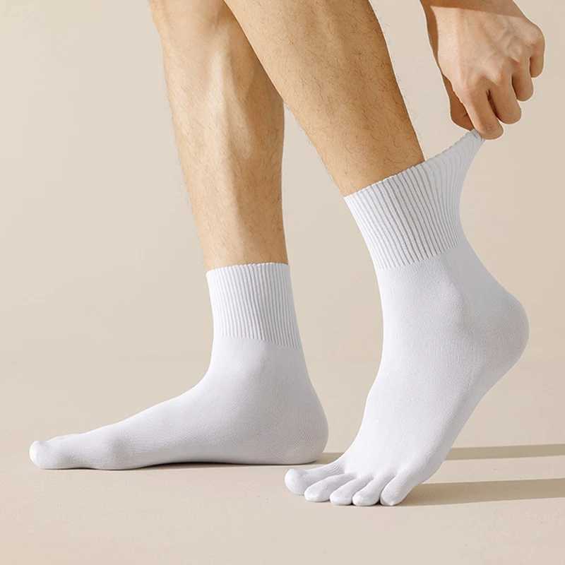 3Pairs Mens Toe Socks Sweat Absorption Breathable Ultra-Soft Solid Color Five Fingers Sock Comfortable High Quality Middle Sox Y240906