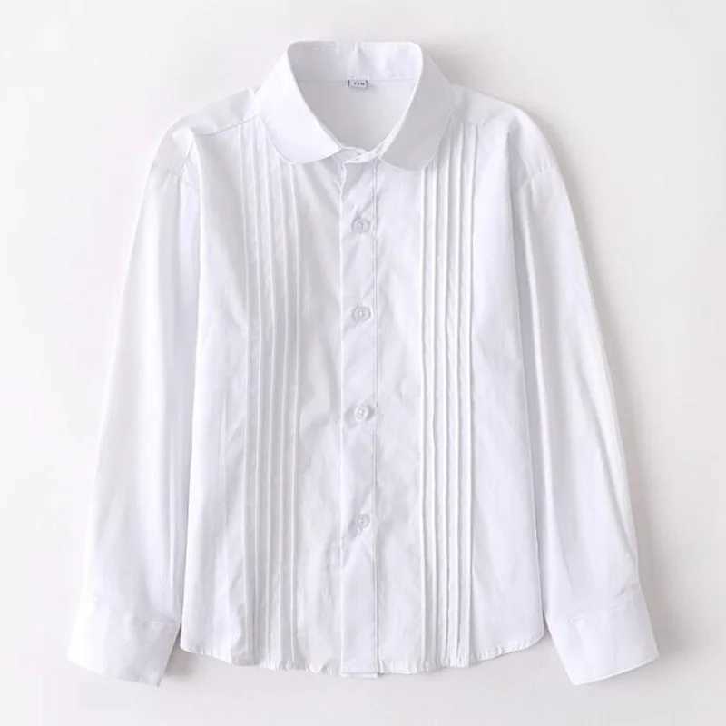 Spring Autumn Baby Toddler Teenage Girls White Blouse Long Sleeve School Uniform Girl Cotton Shirt Kids Tops 6 8 10 12 14 Years Y240906