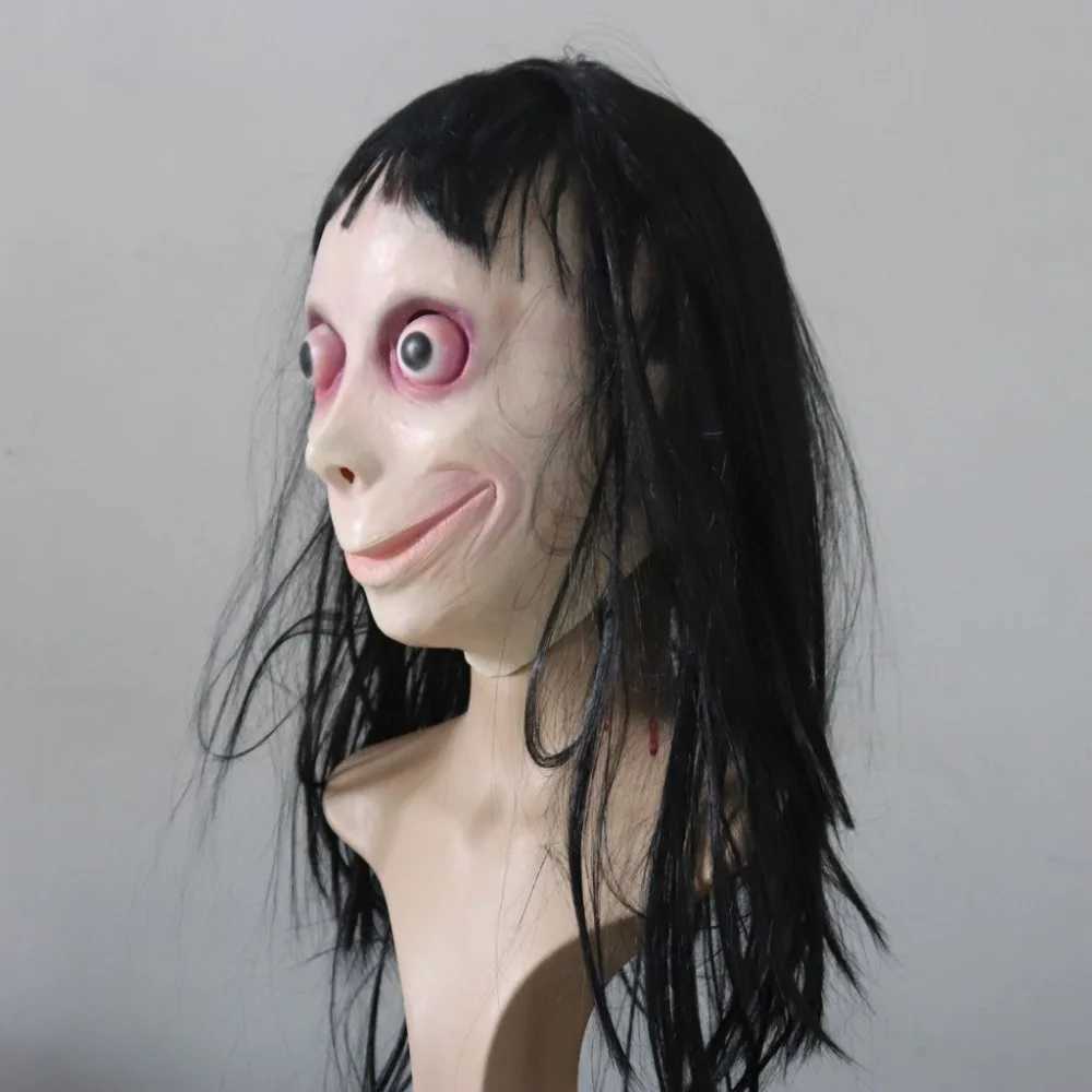 MOMO Mask for Adult Horror Devil Mask with Long Hair Scary Headgear Halloween Creepy Cosplay Party Female Face Covering PropsXJ240905