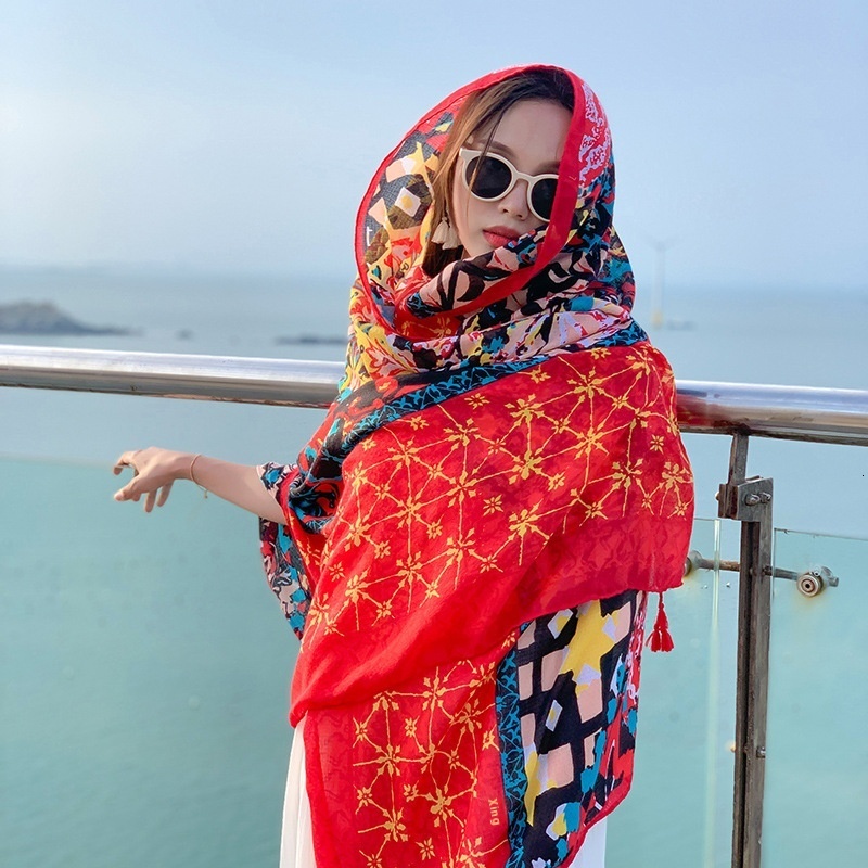 Summer cotton and linen scarves, travel scarves, sun protection and air conditioning scarves, women's beach scarves, ethnic style scarves