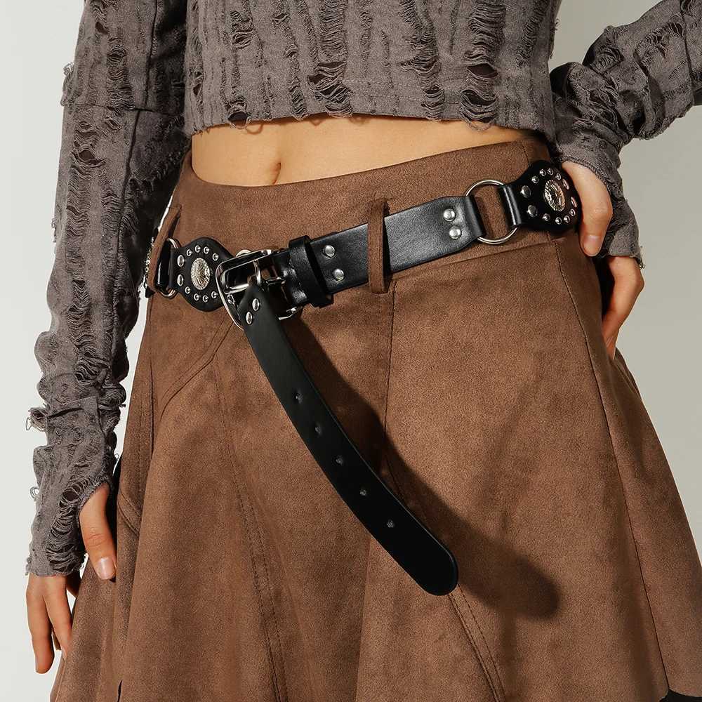 Spice Girl Riveted Slim Belt Retro Millennium Style Splicing Wide Belt Personalized Trend Belt Jeans Belt W240905