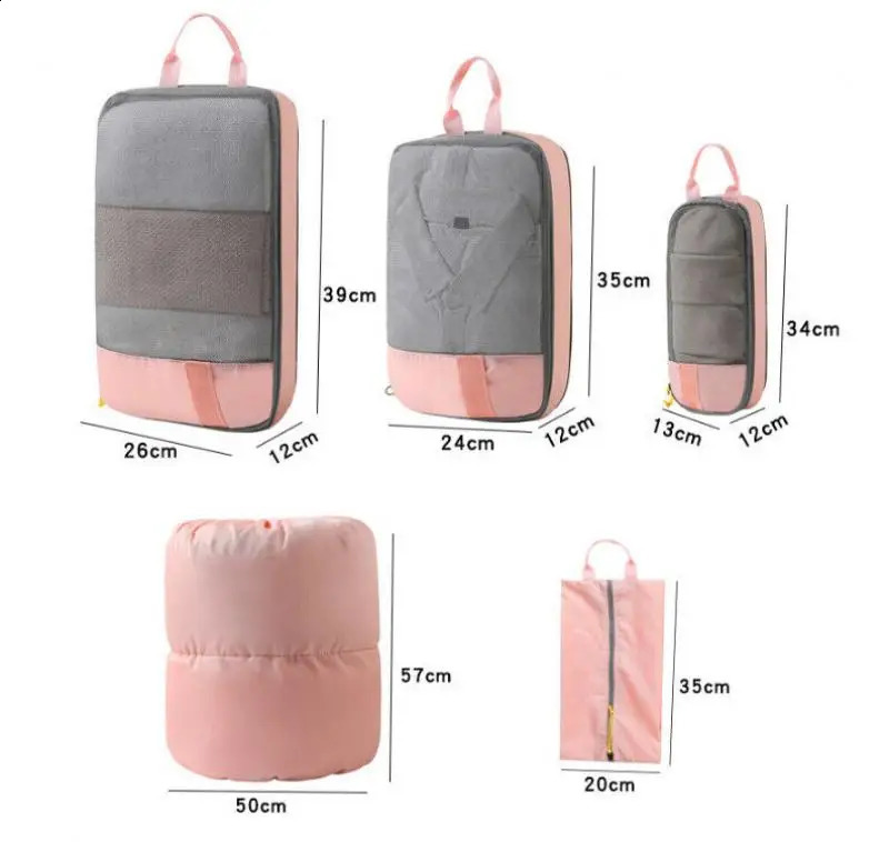 35 travel storage manager set with portable lightweight carrying case compressed cube packaging shoe bag mesh 240906