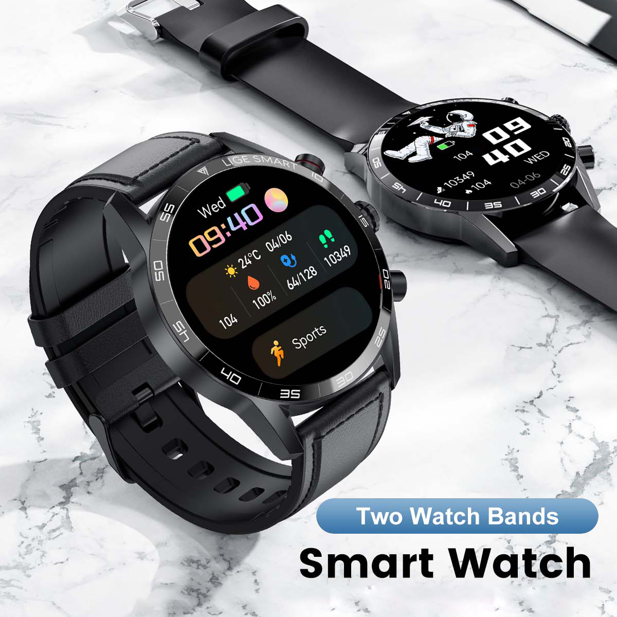 LIGE Business Men's Bluetooth Smart Call Watch, Step Counting, Heart Rate, Blood Pressure, Health Monitoring, Waterproof Multi functional Watch