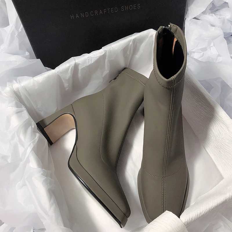 Designer Womens Ankle Boots Fashion Zipper Shoes Autumn Winter Thick High Heels Womens Elegant Short Boots CL240906