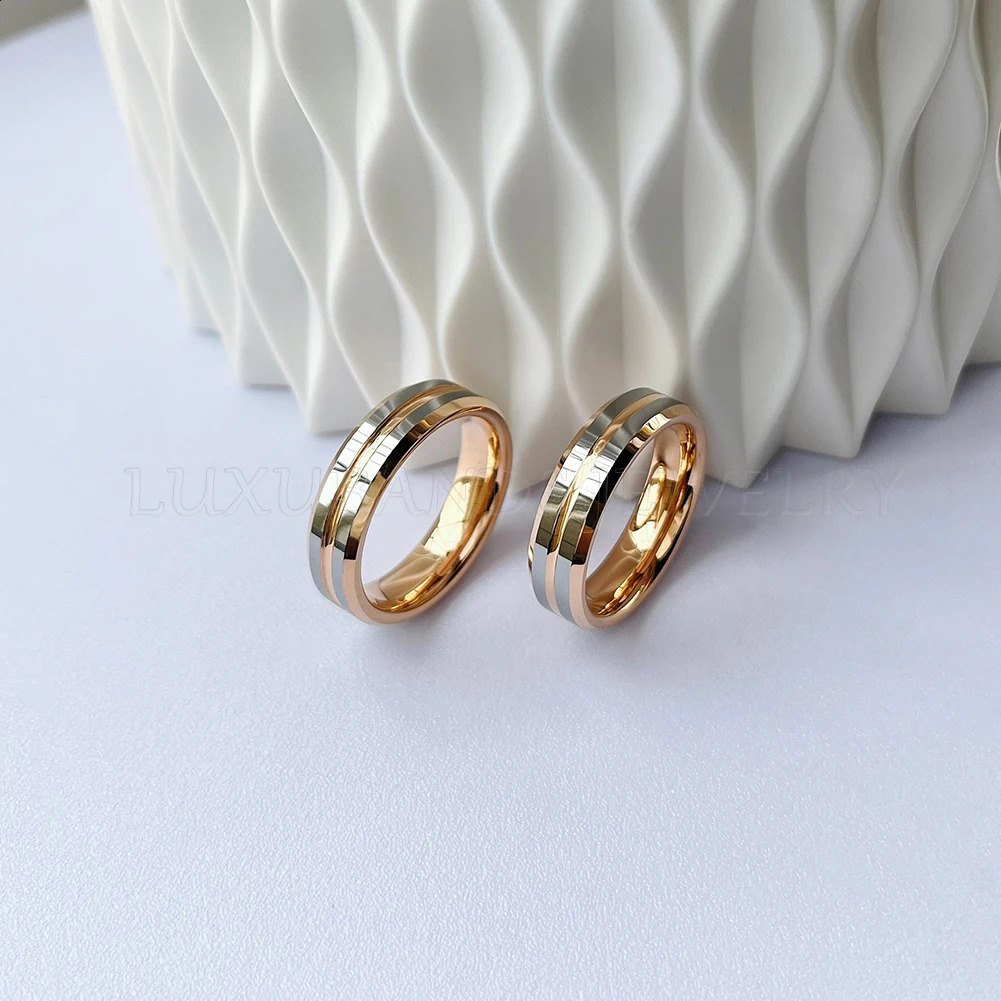 Tungsten Wedding Couple Ring 8mm Flat Center Grooved Beveled Edges Polished Finish Comfort Fit Aesthetic Accessories Jewelry 240905