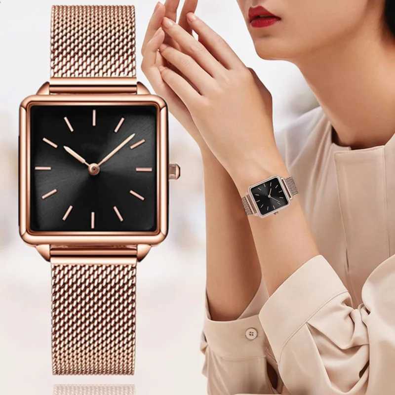 Fashion Luxury Womens Watch Simple Square Womens Quartz Watch Metal Mesh Strap Elegant Womens Watch Gift W240902