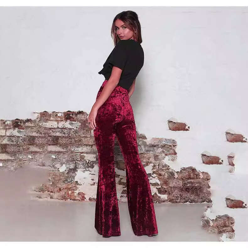 Spring and Autumn New Micro La Women's High Waist Golden Velvet Casual Wide Leg Pants
