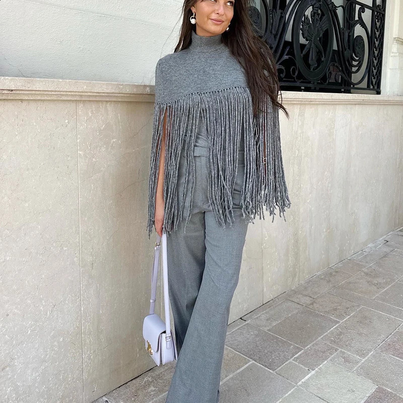 Womens Tassel Open Coat Edge Raincoat Solid Coat Bohemian Shawl 240904