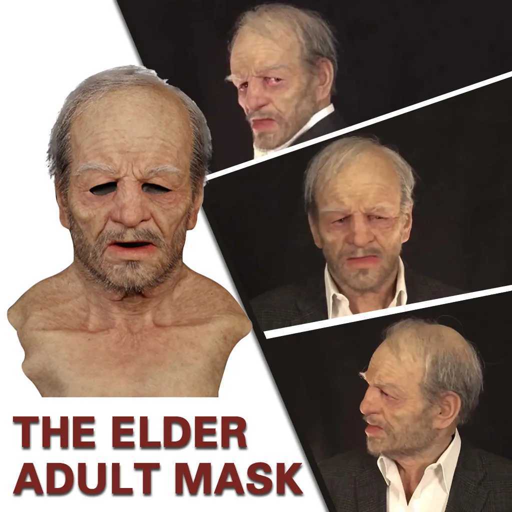 Realistic Elderly Man Mask Wrinkle Full For Head Mask Face Funny Devil Novelty Supplies Halloween Party Cosplay Masquerade PropsXJ240905
