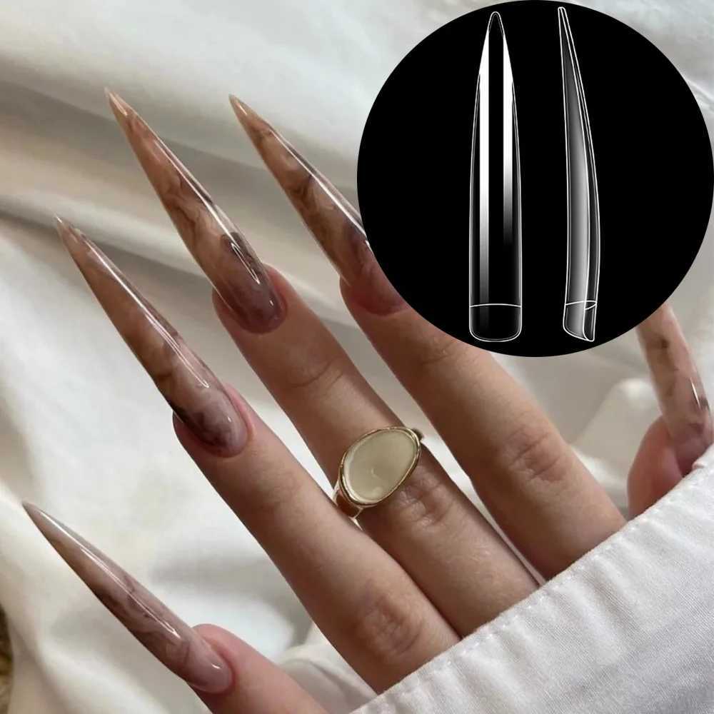 24 pieces of ultra long high-heeled acrylic fake nails with a 9cm transparent pressing tip professional DIY nail art finger processing tool for fake n