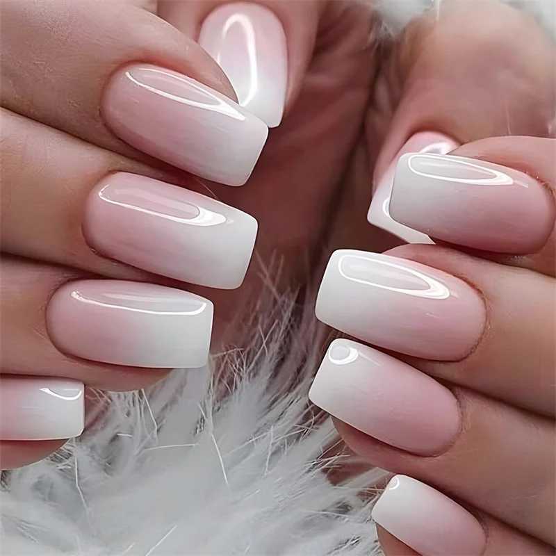 24 pieces of nude false nails art tips for professional geometry false pressing acrylic nail set gel reusable false short nails W240905