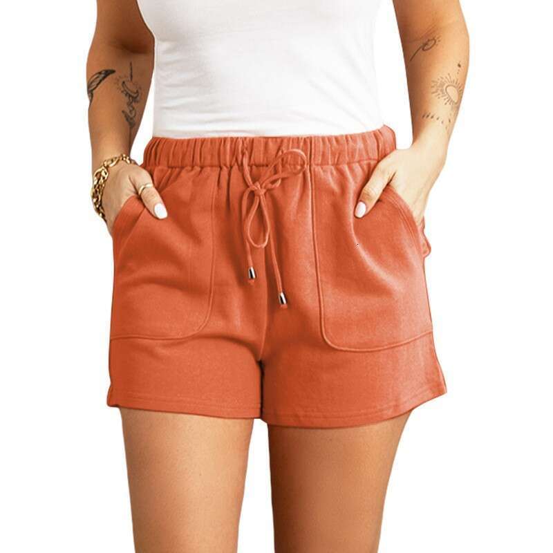 Women's summer solid color new high waisted straight leg drawstring loose casual shorts for women