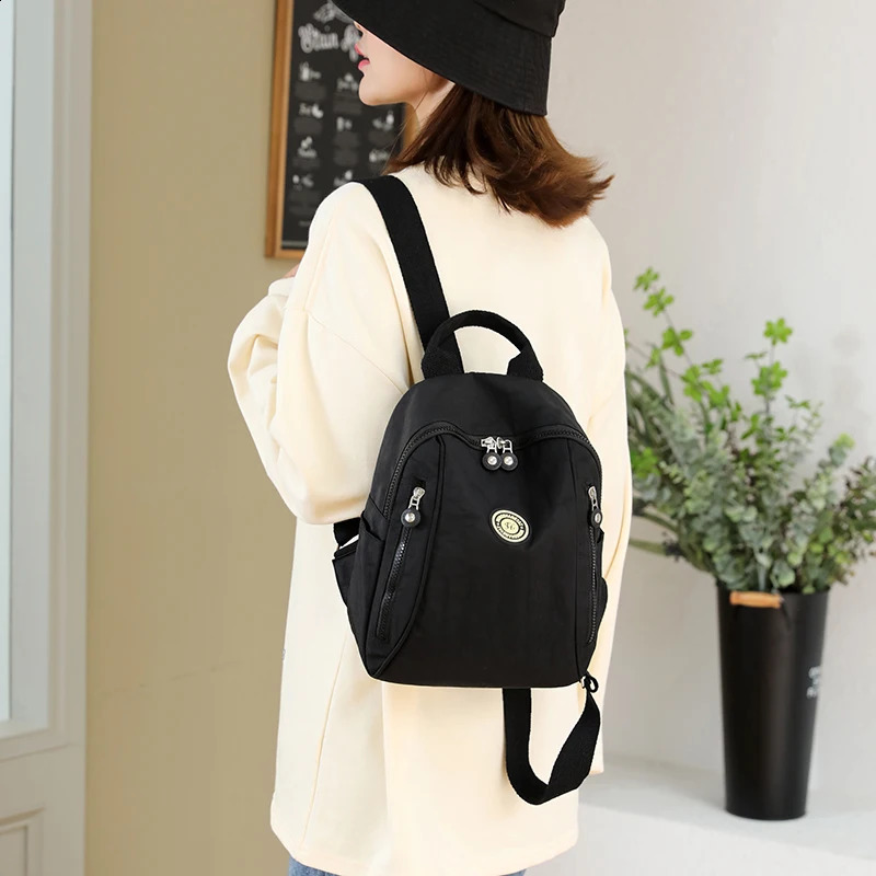Lightweight student backpack fashionable womens waterproof nylon soft handle solid multi pocket travel zipper 240906