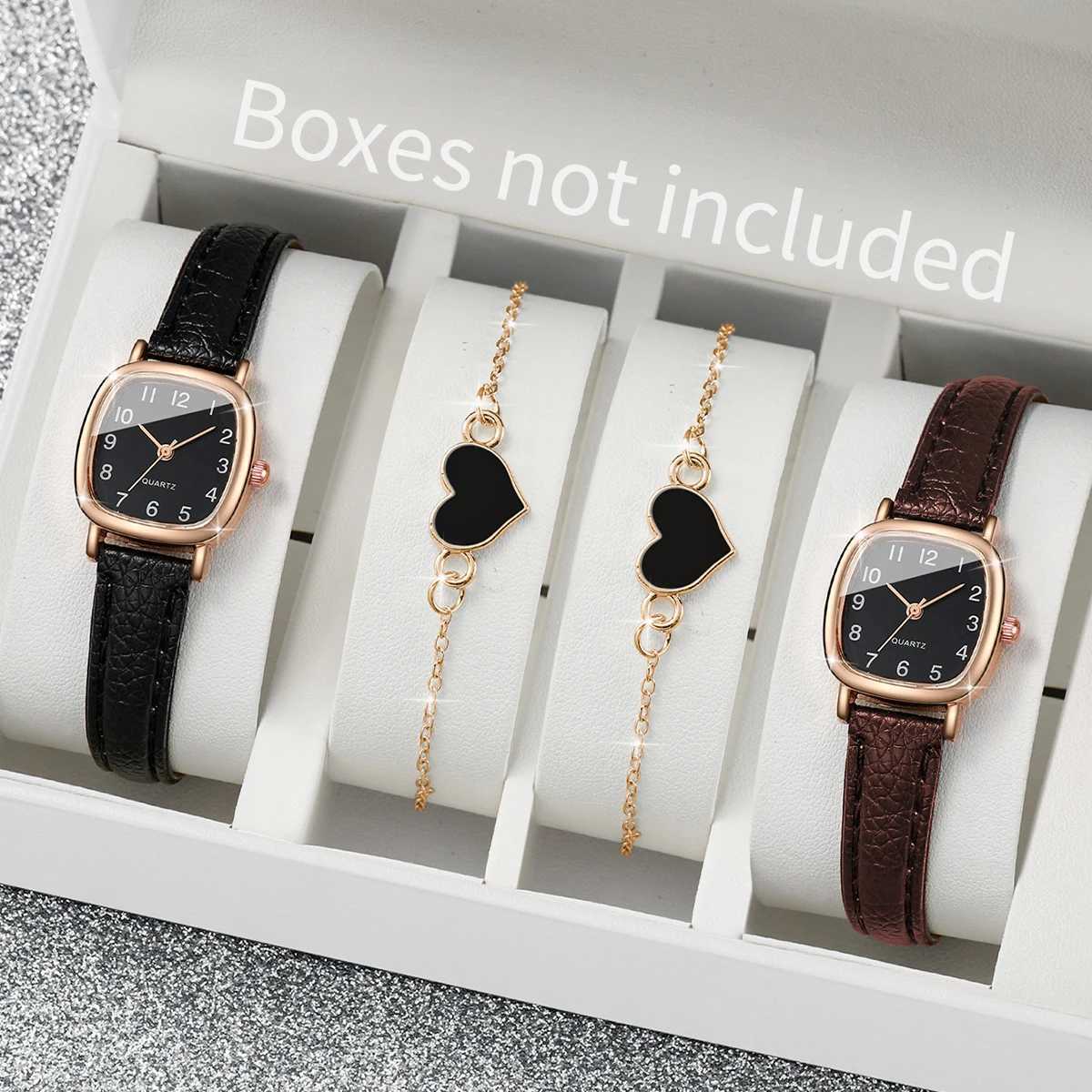 4-piece/set retro high-end square womens watch fashion digital dial student edition watch W240902