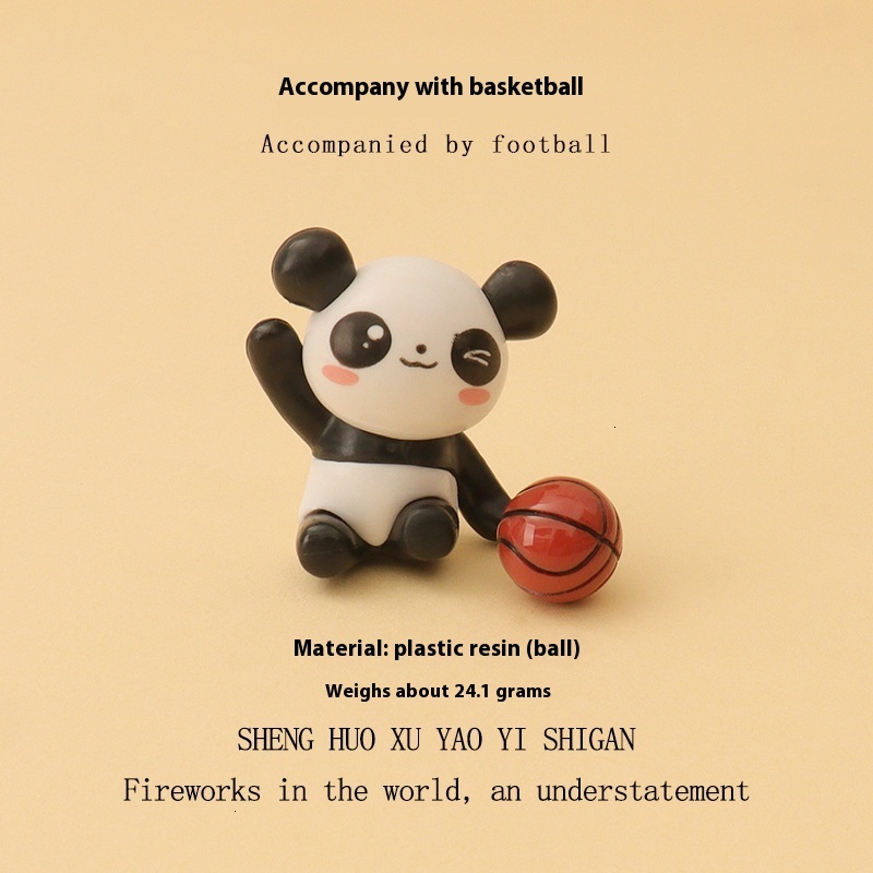 Cartoon mini cute funny panda playing basketball creative plastic crafts home decorations car ornaments