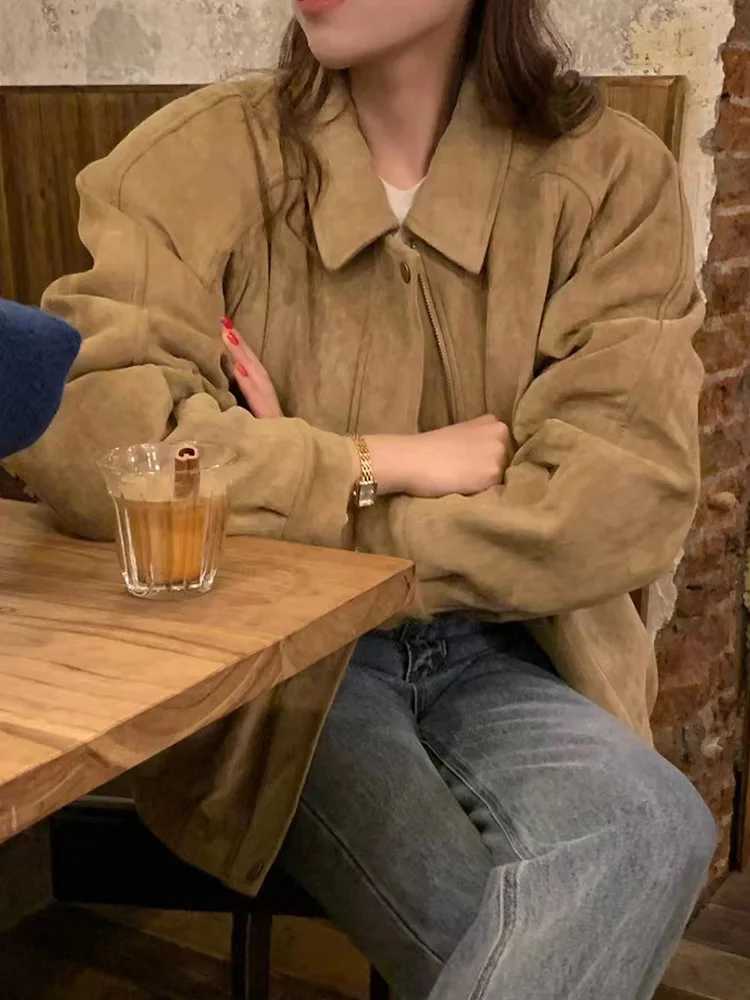 COTVOTEE Jackets for Women Zipper Streetwear Vintage Casual Loose Long Sleeve Coats Autumn Winter Fashion Motorcycle Jacket Y240906