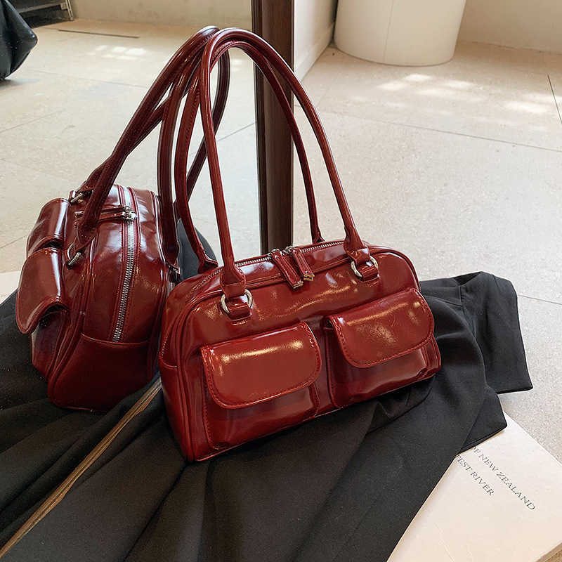 High end PU large capacity bag for women fashionable double pocket armpit bag versatile shoulder bag 240915