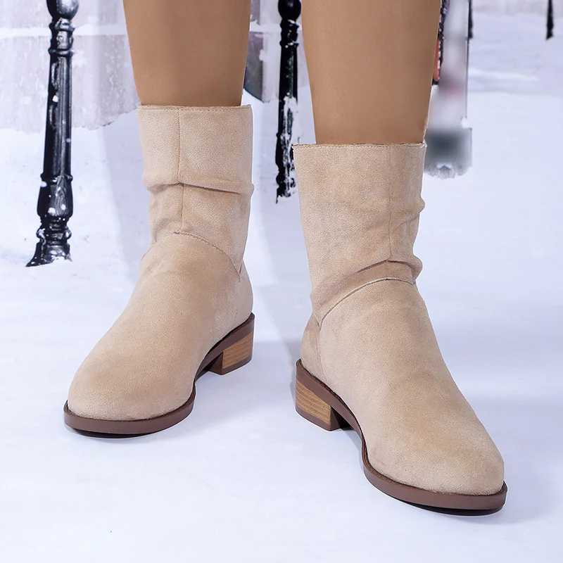Artificial suede low foot ankle boots for women autumn and winter warm short boots for women 2024 round toe anti slip back zipper boots CL240906