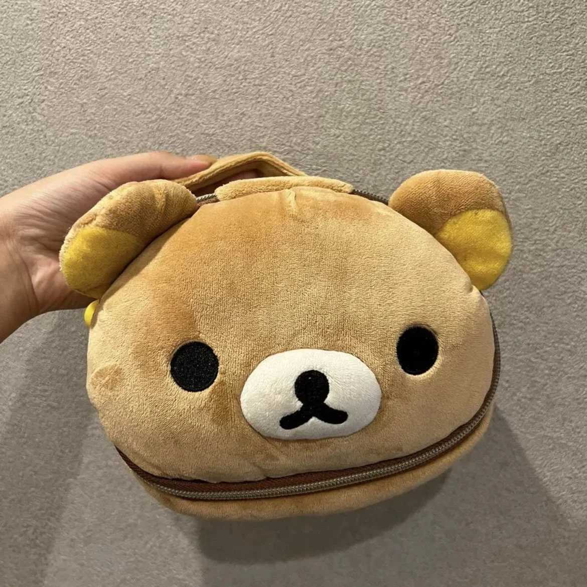 New Kawaii Cute Rilakkuma Face Bag Plush Oval Three way Makeup Bag Portable Storage Bag Cartoon Ins Girl Gift W240905