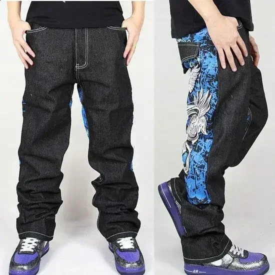 Mens oversized printed jeans Y2K Harajuku retro loose goth high waist casual wide leg pants street rock fashion 240902
