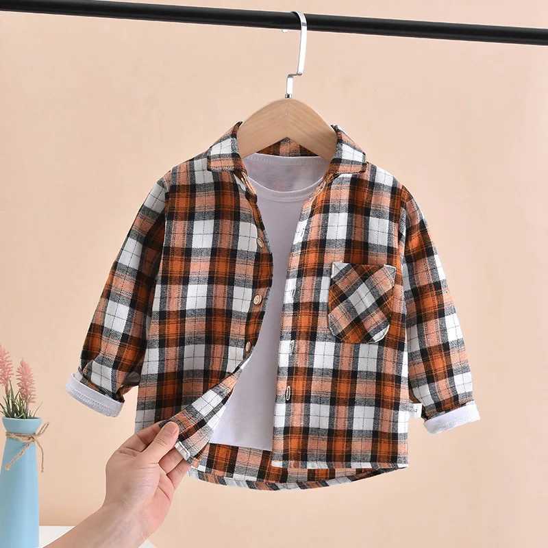 2023 New Toddler Boys Shirts Long Sleeve Plaid Shirt For Kids Spring Autumn Children Clothes Casual Cotton Shirts Tops 24M-8Y Y240906
