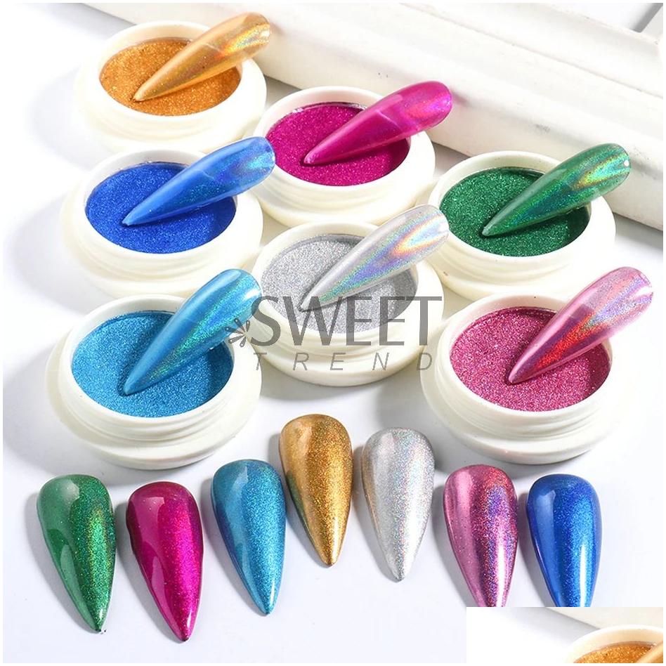 Dryers Holographic Chrome Solid Nails Powder Laser Metallic Glitter Rubbing Dust Sier Blue Pigment Iridescent Accessories Decoratio Otjo6