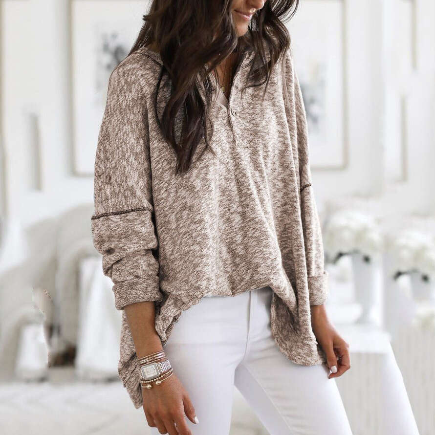 2024 Autumn/Winter TEMU New Hoodie Solid Color Fashion Top Women's Knitted Shirt