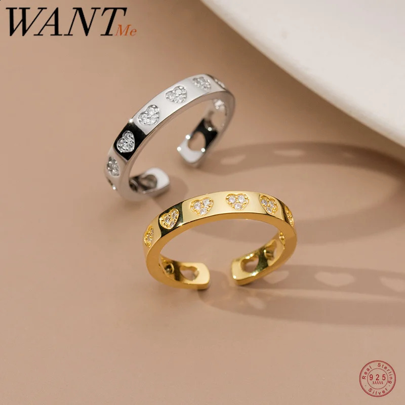 WANTME 925 Sterling Silver Romantic Love Heart Couple Finger Opening Ring for Women Men Fashion Elegant Proposal Party Jewelry 240905