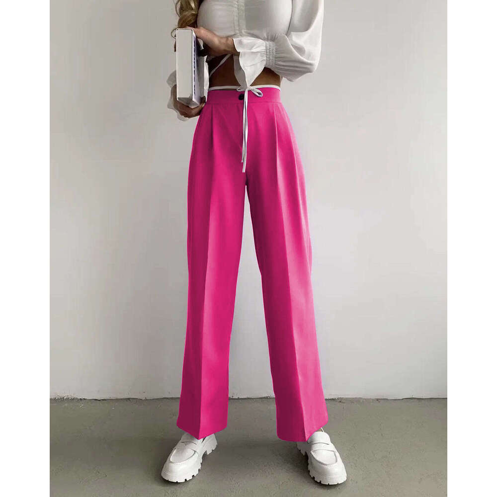 2024 Summer Women's New Solid Color Suit Elastic Waist Casual Pants