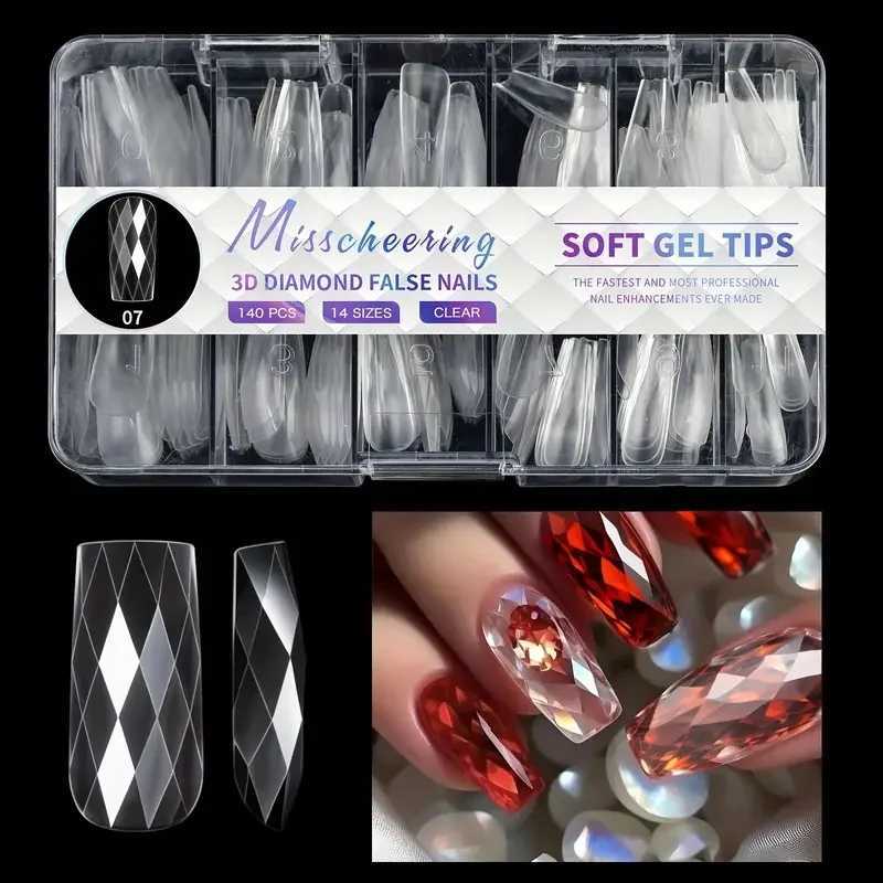 3D Diamond Fake Nail Tip with Unique Cutting Design 120/140 Full Cap Almond and Square Nail Tip Suitable for Home DIY or Salon Use W240905