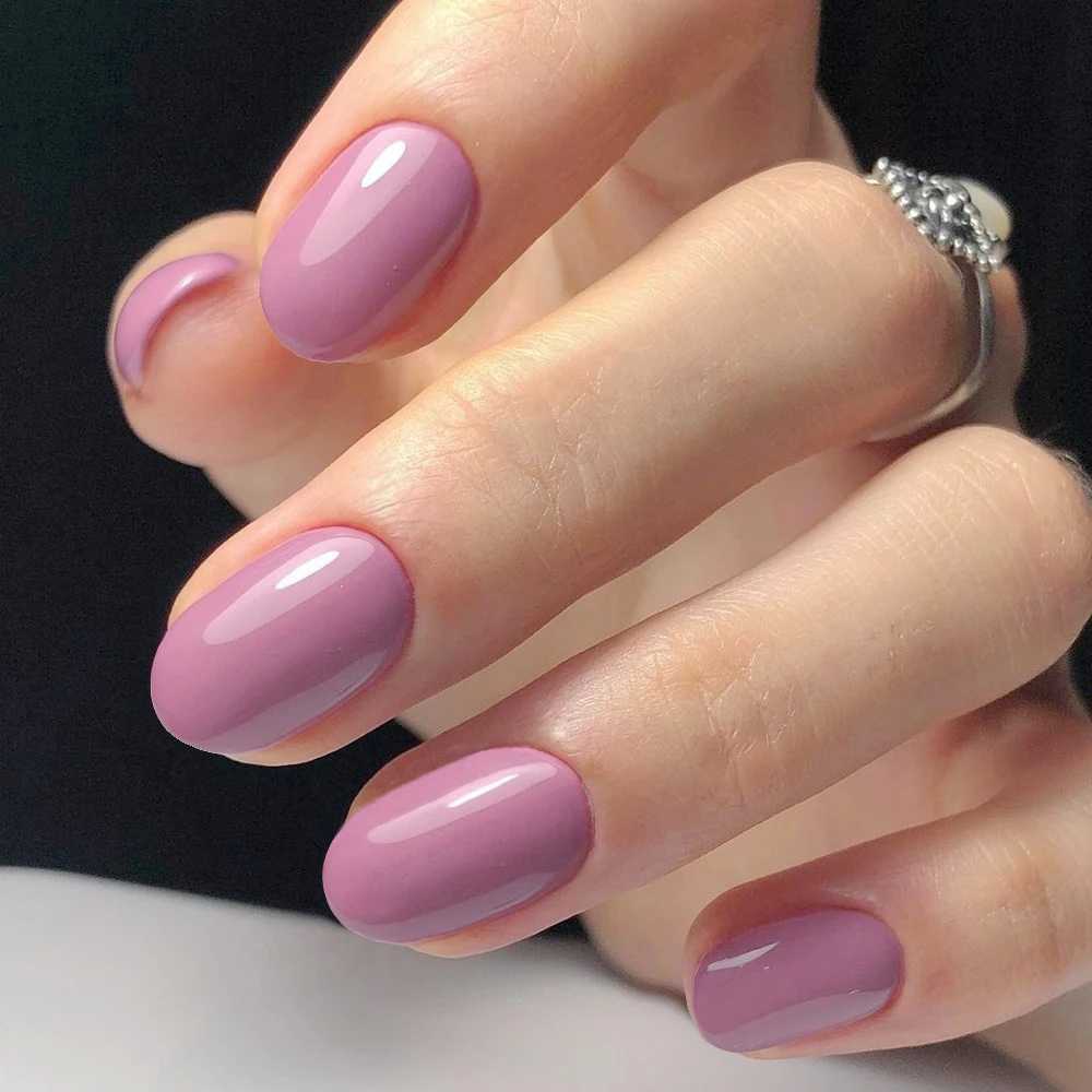 24 shiny wine red oval shaped short fake nails designed for DIY finger tip manipulation tools W240905