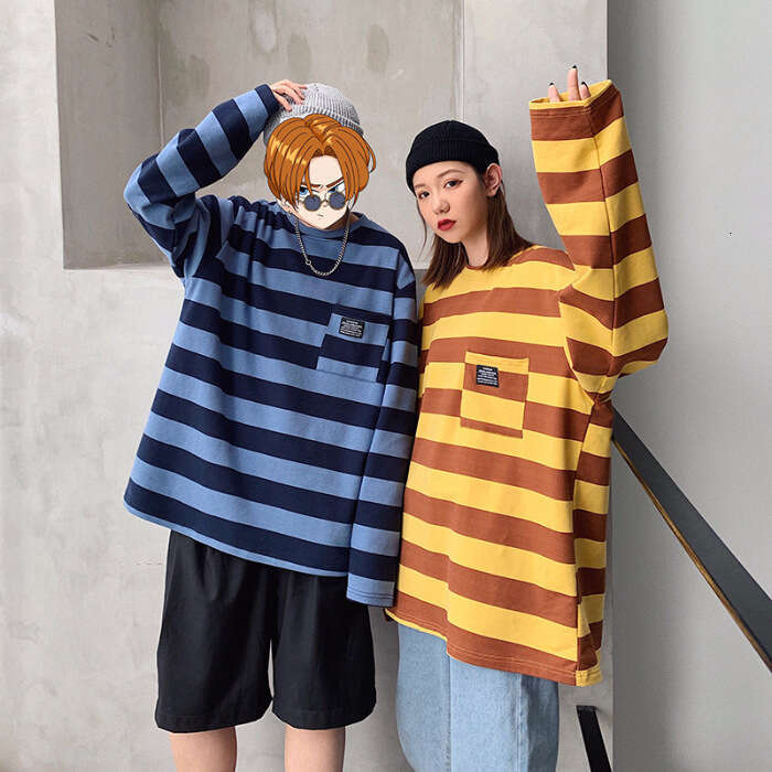 2019 new long sleeved striped T-shirt for women ins Harajuku loose Korean version top