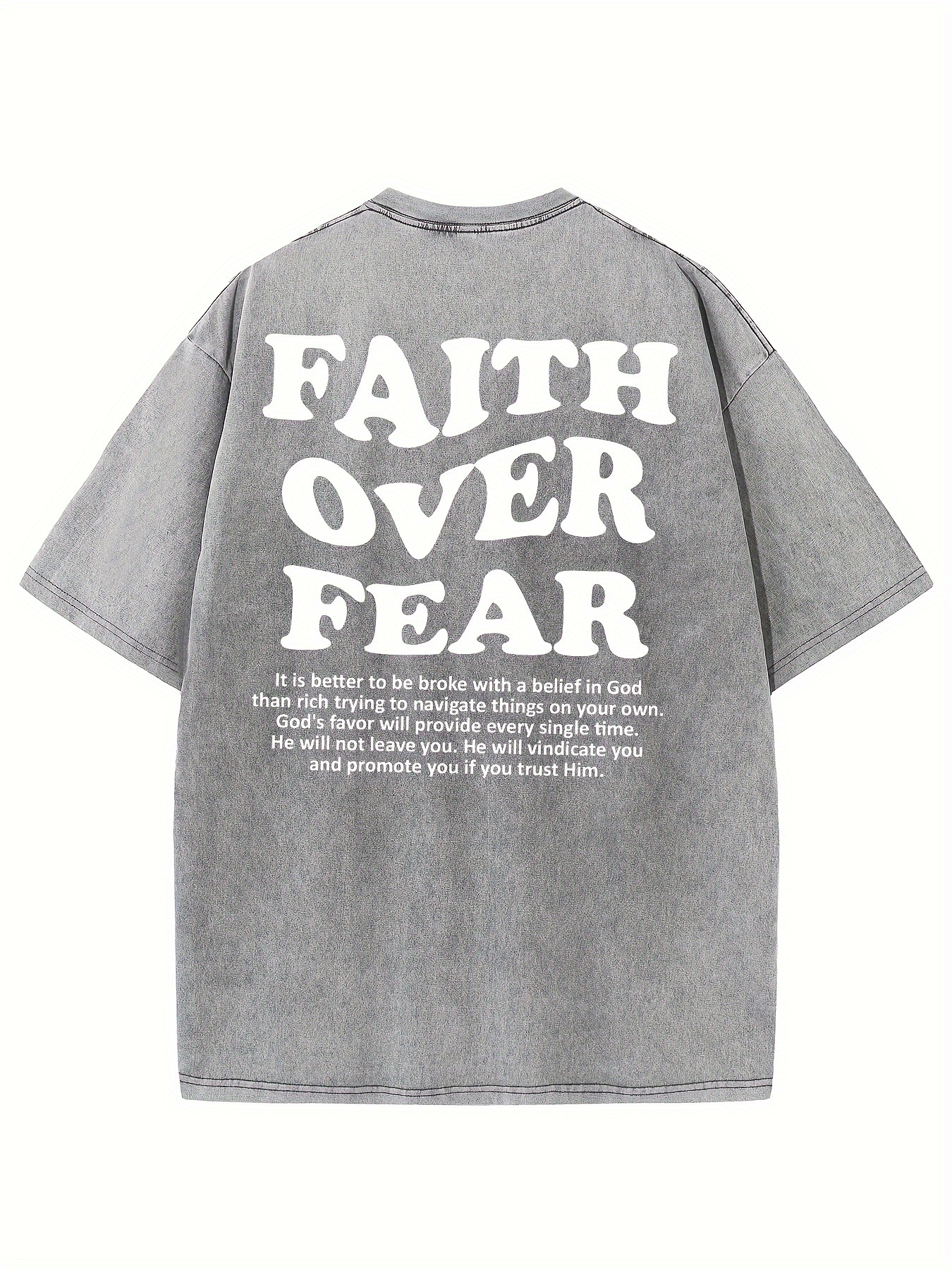 Faith Over Fear Casual T-shirt Vintage Washed Street Monogrammed Cotton T-shirt Mens T-shirt Made Of Old Dark Wind Streetwear Drop-shoulder Sleeve Rou